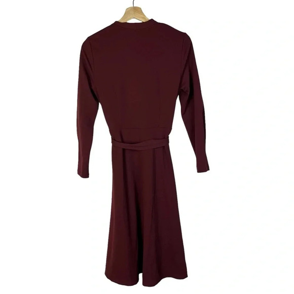 Ann Taylor Burgundy Red Wrap Front Long Sleeve Midi Dress S - Picture 3 of 4